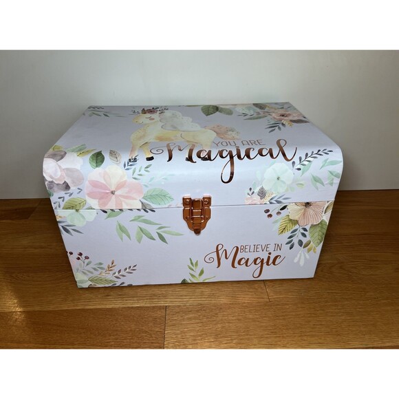 You Are Magical Unicorn Storage Keepsake Box Girls Floral Chest Rope Handle Larg - Picture 1 of 13